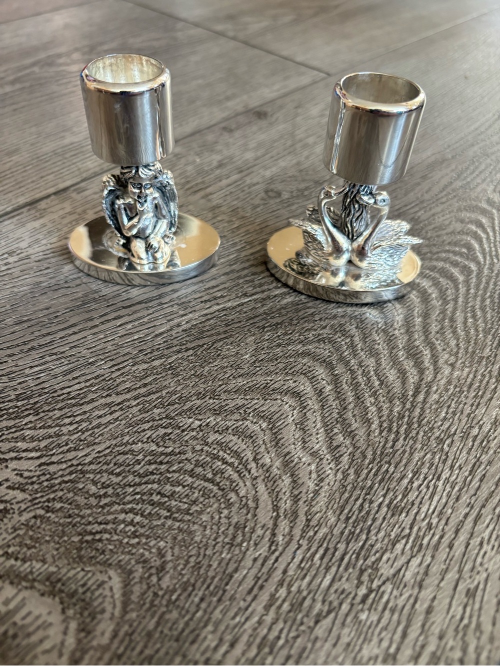 Silver plated Angel Figurine Candle Holders - Set of 2